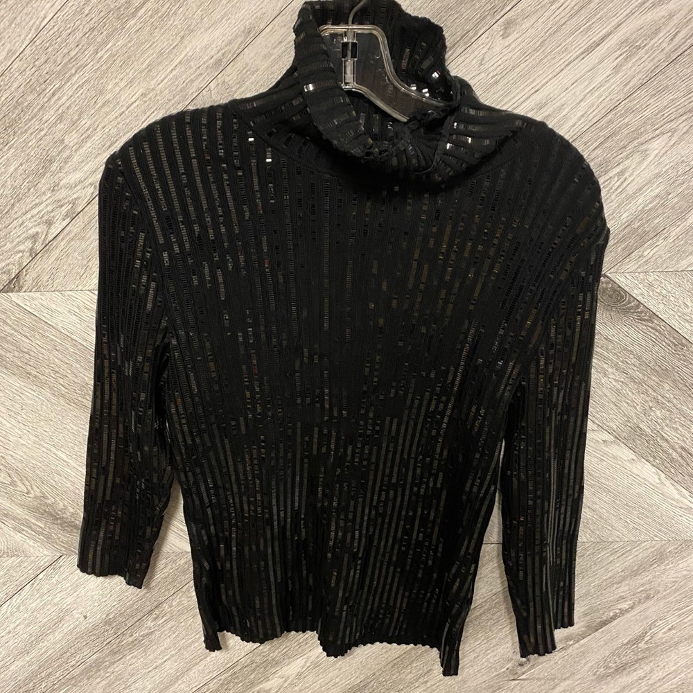 St. John Evening | Vintage Turtleneck Sequin Black Top - Picture 5 of 7